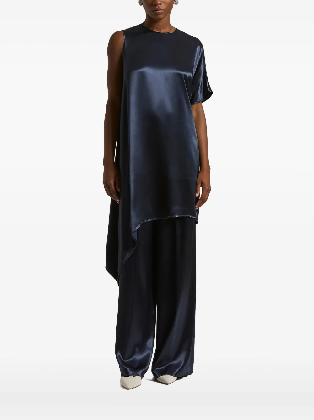 Peserico Asymmetric-sleeve Blouse In Blue