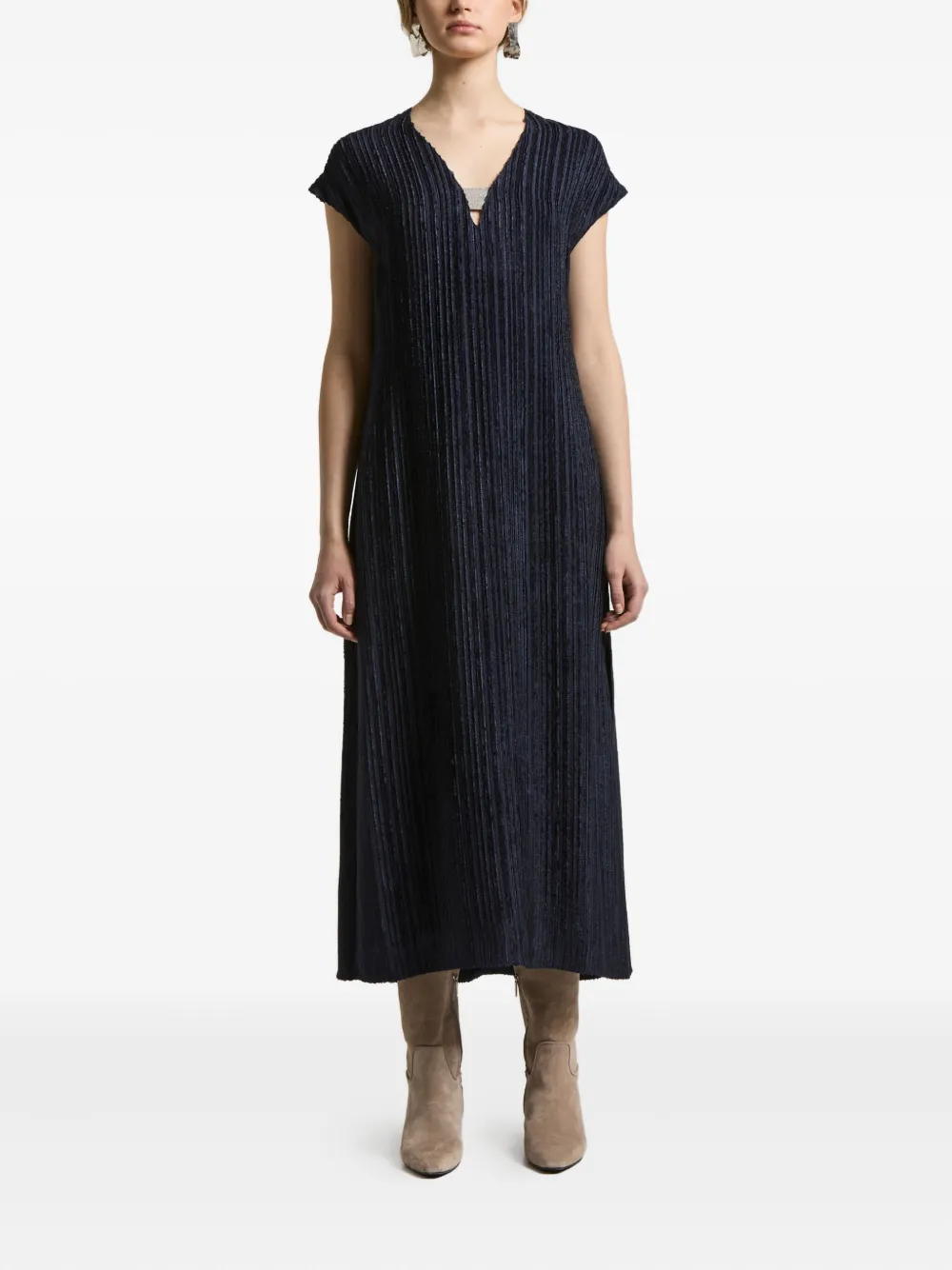 Peserico pleated V-neck midi dress | Brown | Image 1