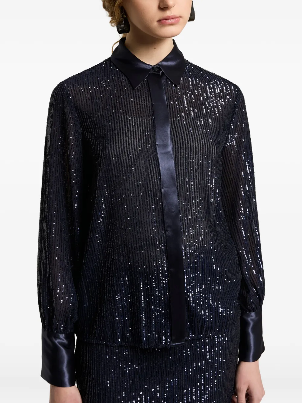 Peserico Blouse verfraaid met pailletten en satijnen afwerking Blauw