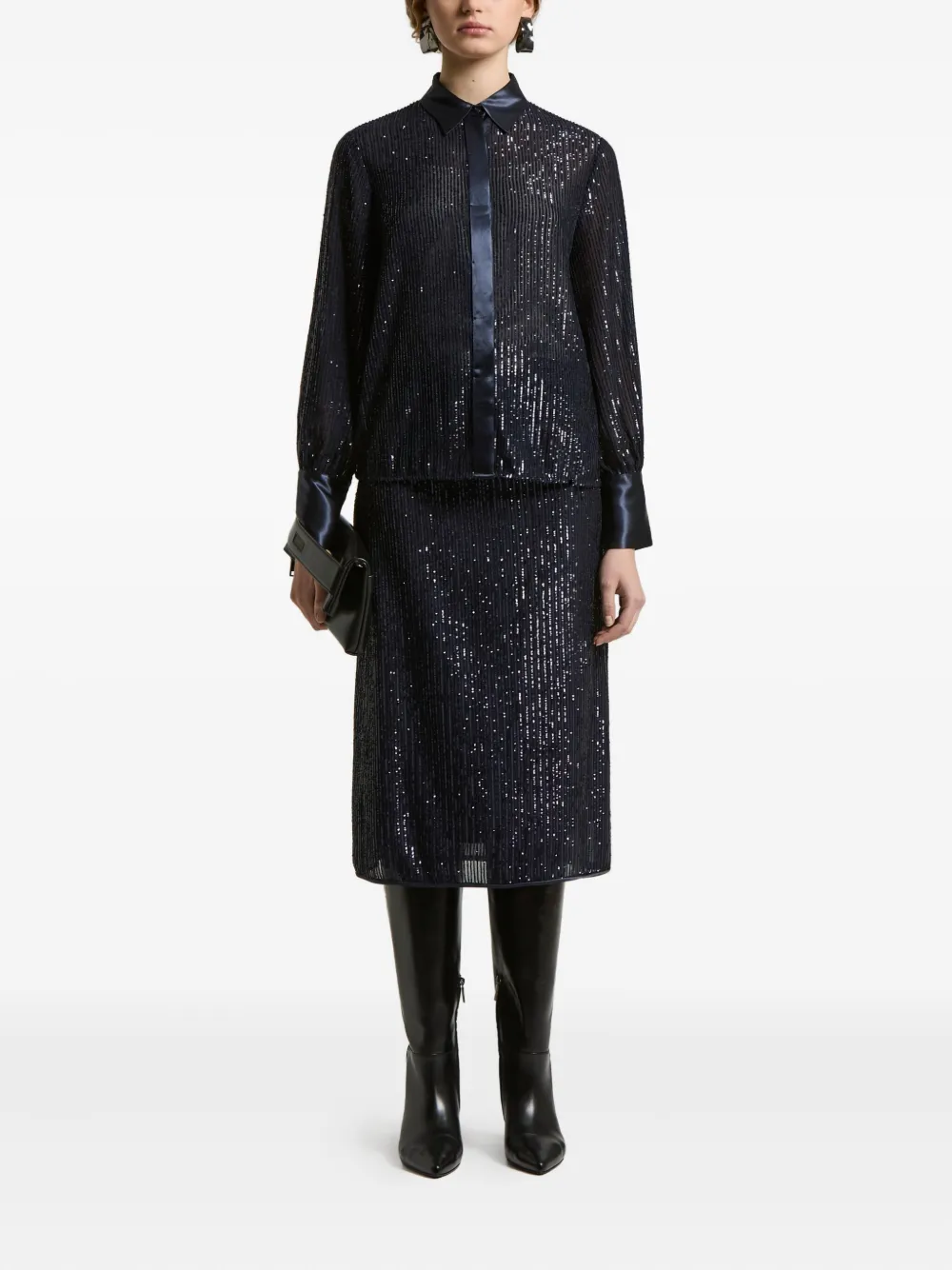 Peserico sequin-embellished satin-trimmed shirt - Blauw