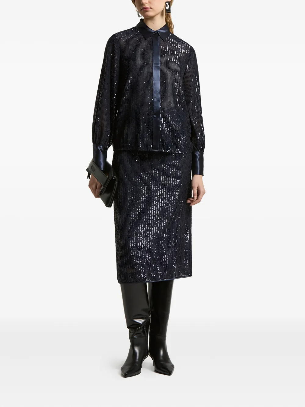 Peserico Blouse verfraaid met pailletten en satijnen afwerking Blauw