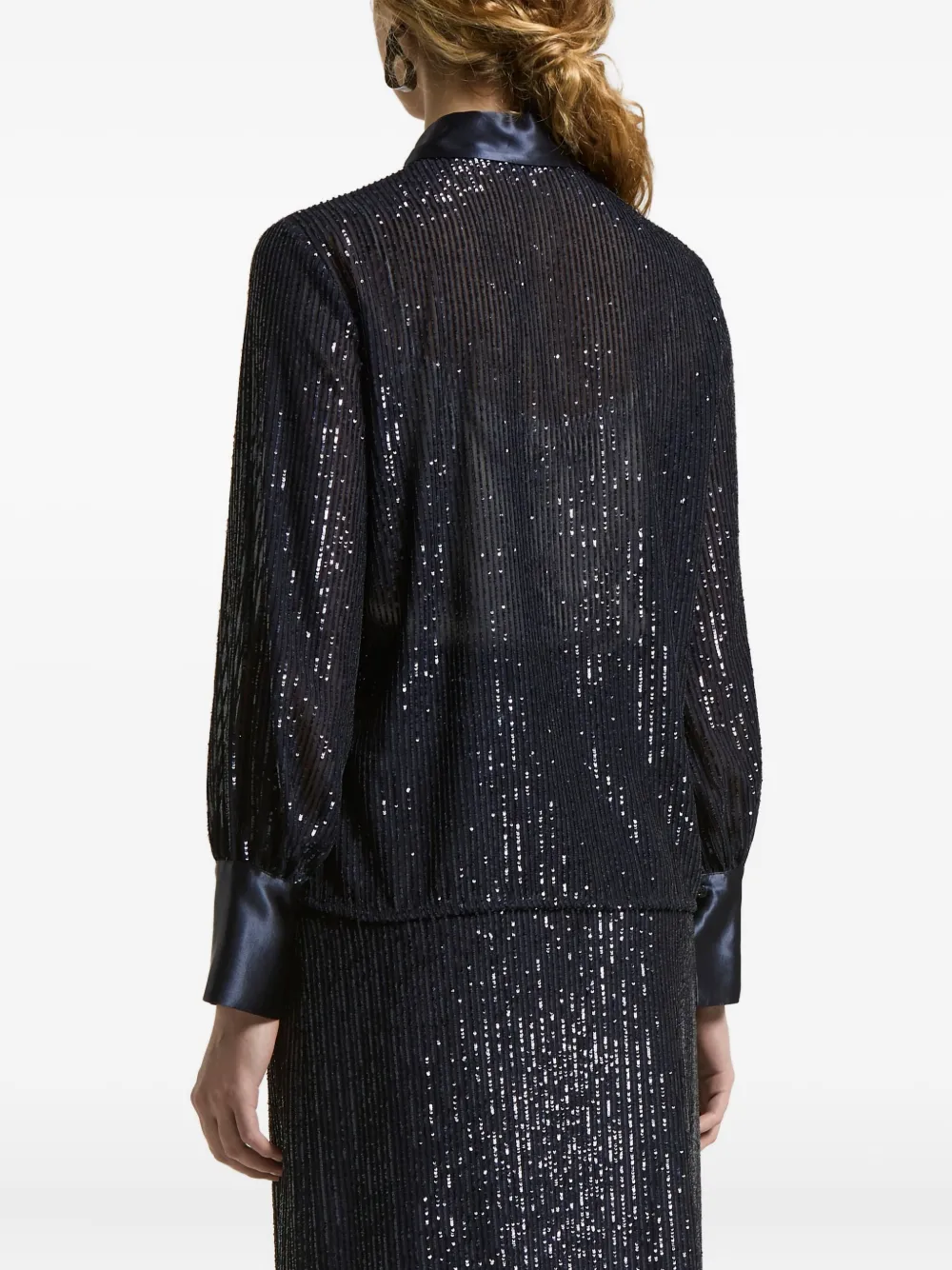 Peserico Blouse verfraaid met pailletten en satijnen afwerking Blauw