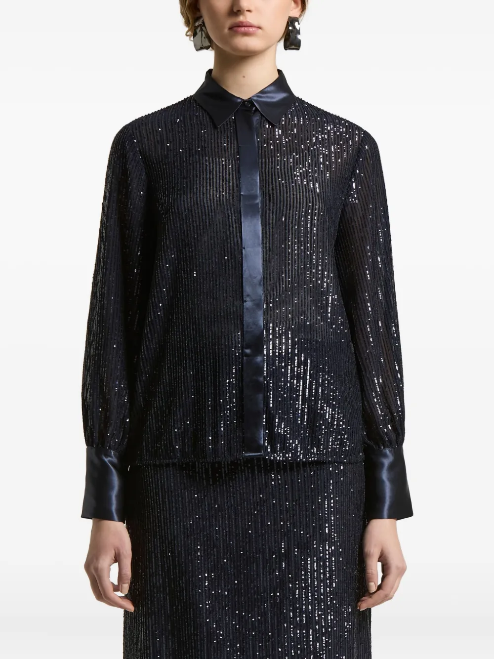 Peserico sequin-embellished satin-trimmed shirt | Blue | Image 1