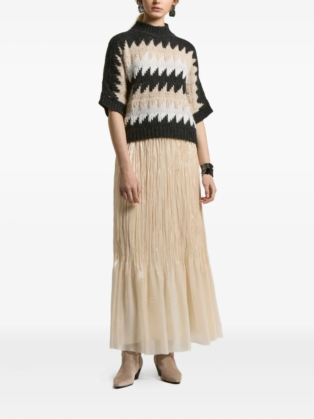 Peserico Geometric-pattern Sweater In Neutral