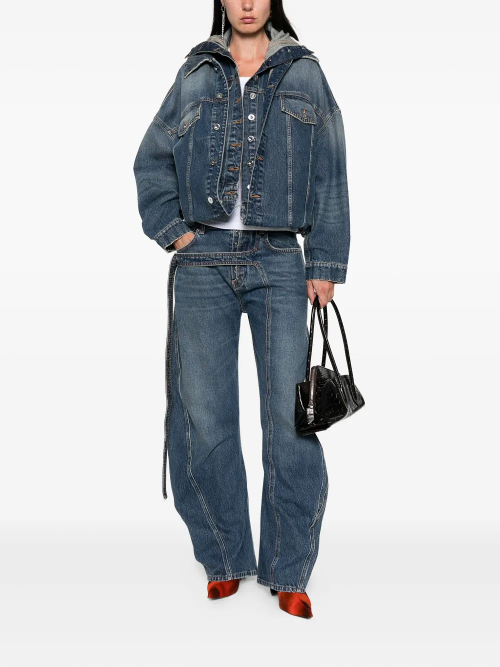 Jean Paul Gaultier hooded denim jacket Blauw