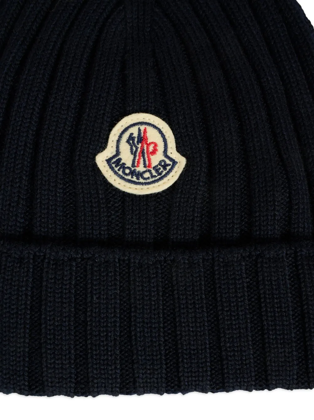 Moncler Enfant ribbed-knit logo beanie Blauw