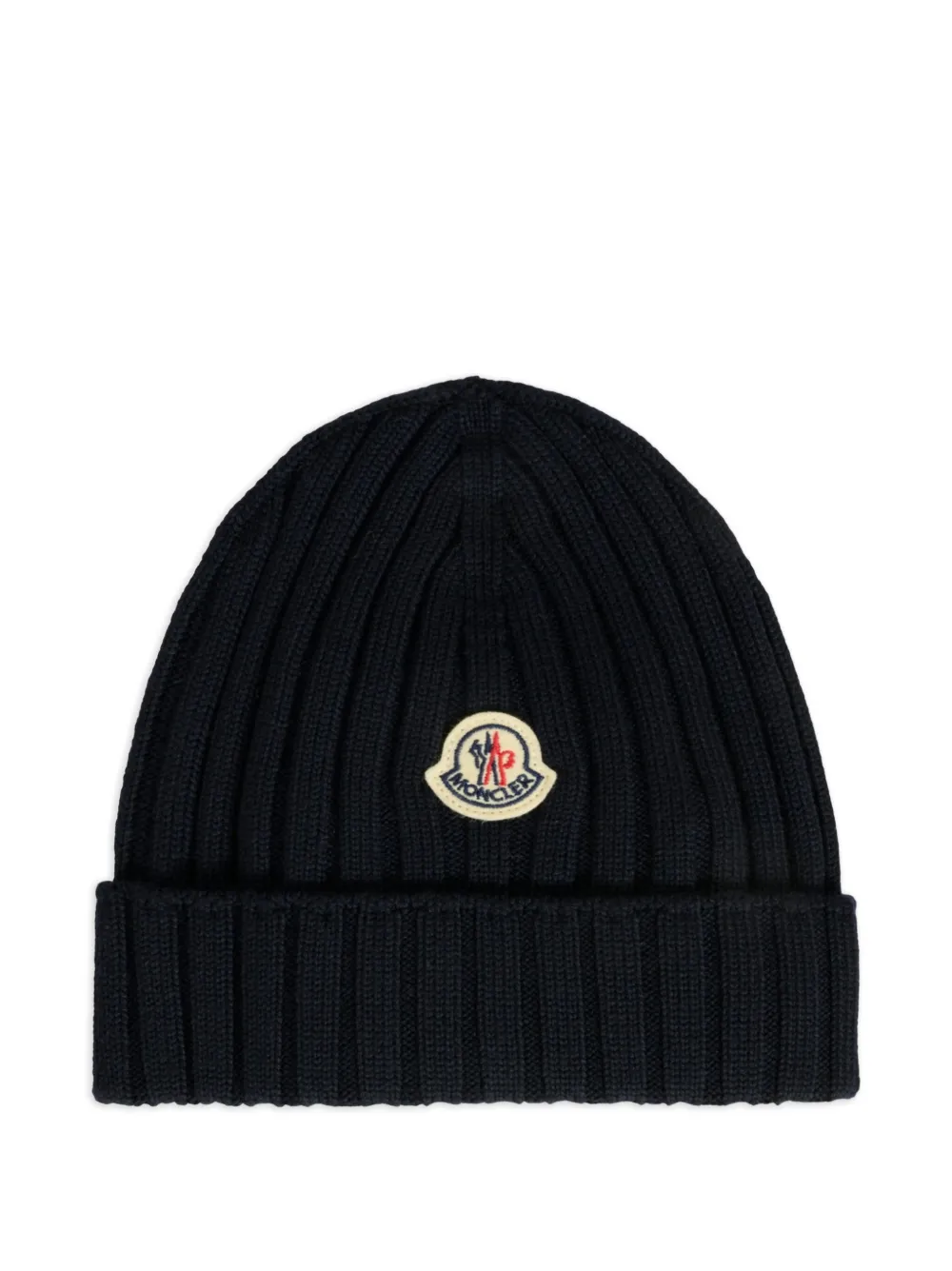 Moncler Enfant ribbed-knit logo beanie Blauw
