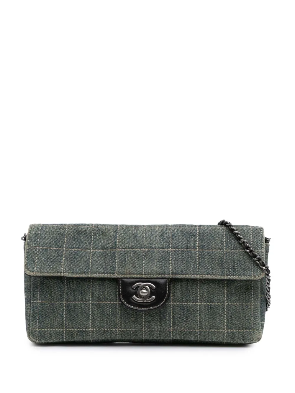 CHANEL Pre-Owned 2000-2002 ココマーク チョコバー デニム イーストウエスト フラップ ショルダーバッグ - CHANEL Pre-Owned 2000-2002 ココマーク チョコバー デニム イーストウエスト フラップ ショルダーバッグ -