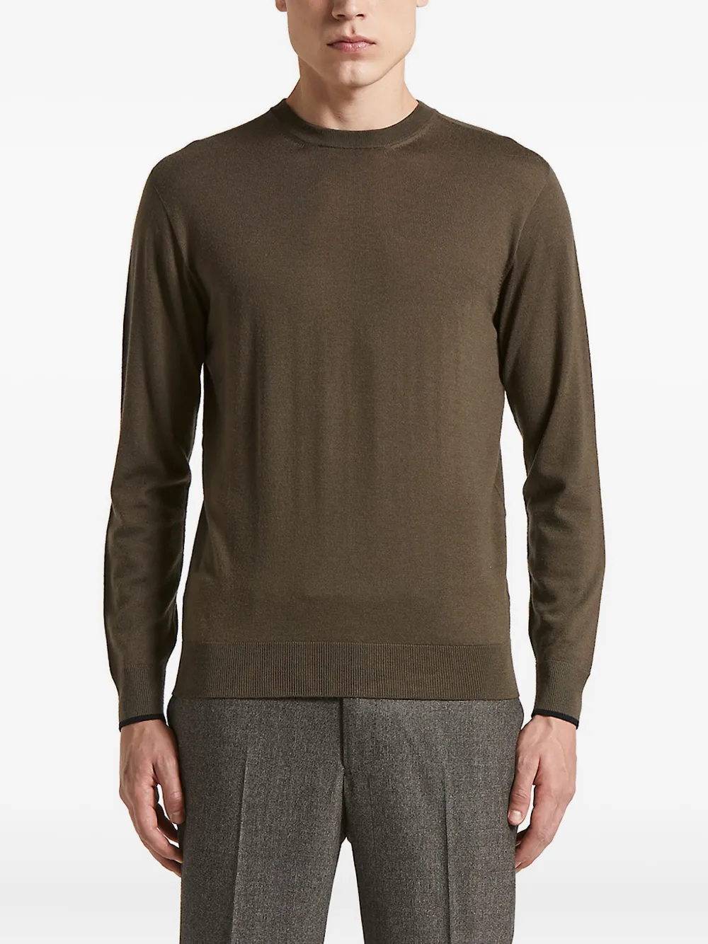 Peserico Round-neck Long-sleeve Sweater In Brown