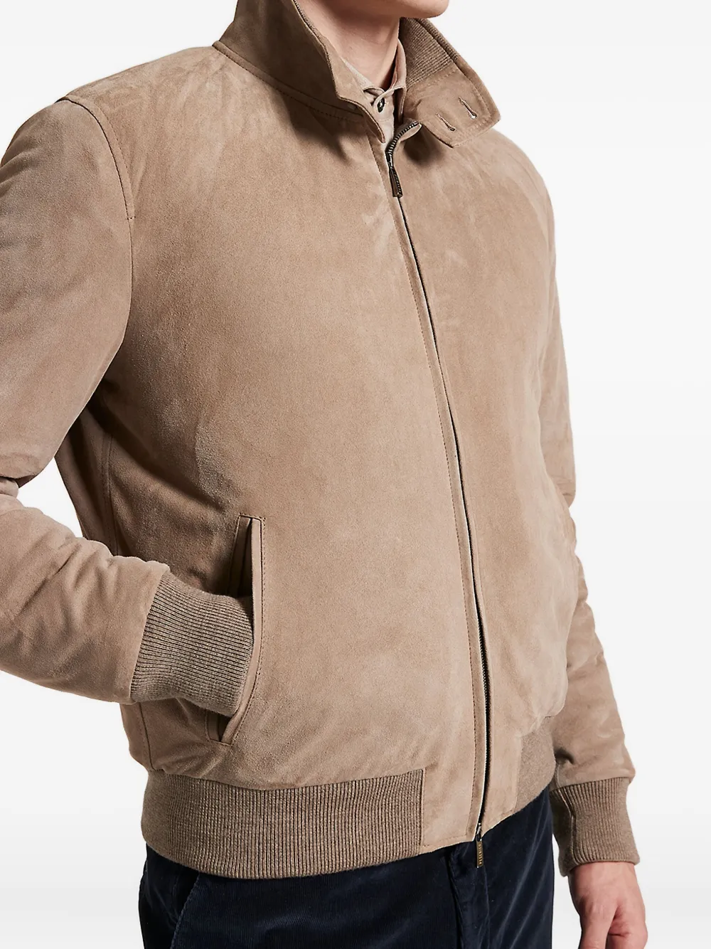 Peserico Suede Zip-front Bomber Jacket In Brown