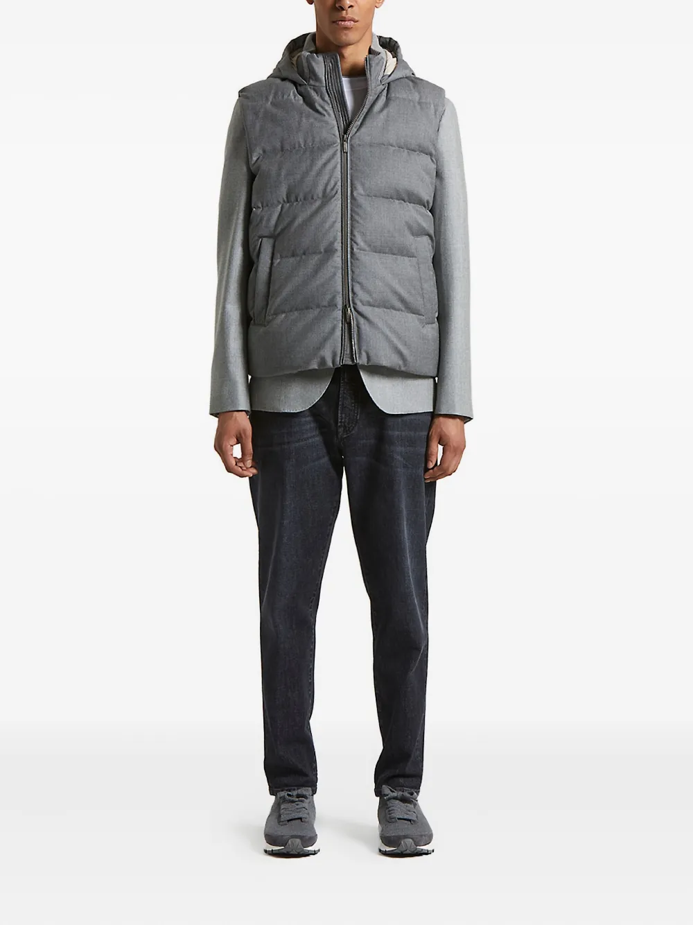 Peserico Hooded Quilted Gilet In Gray