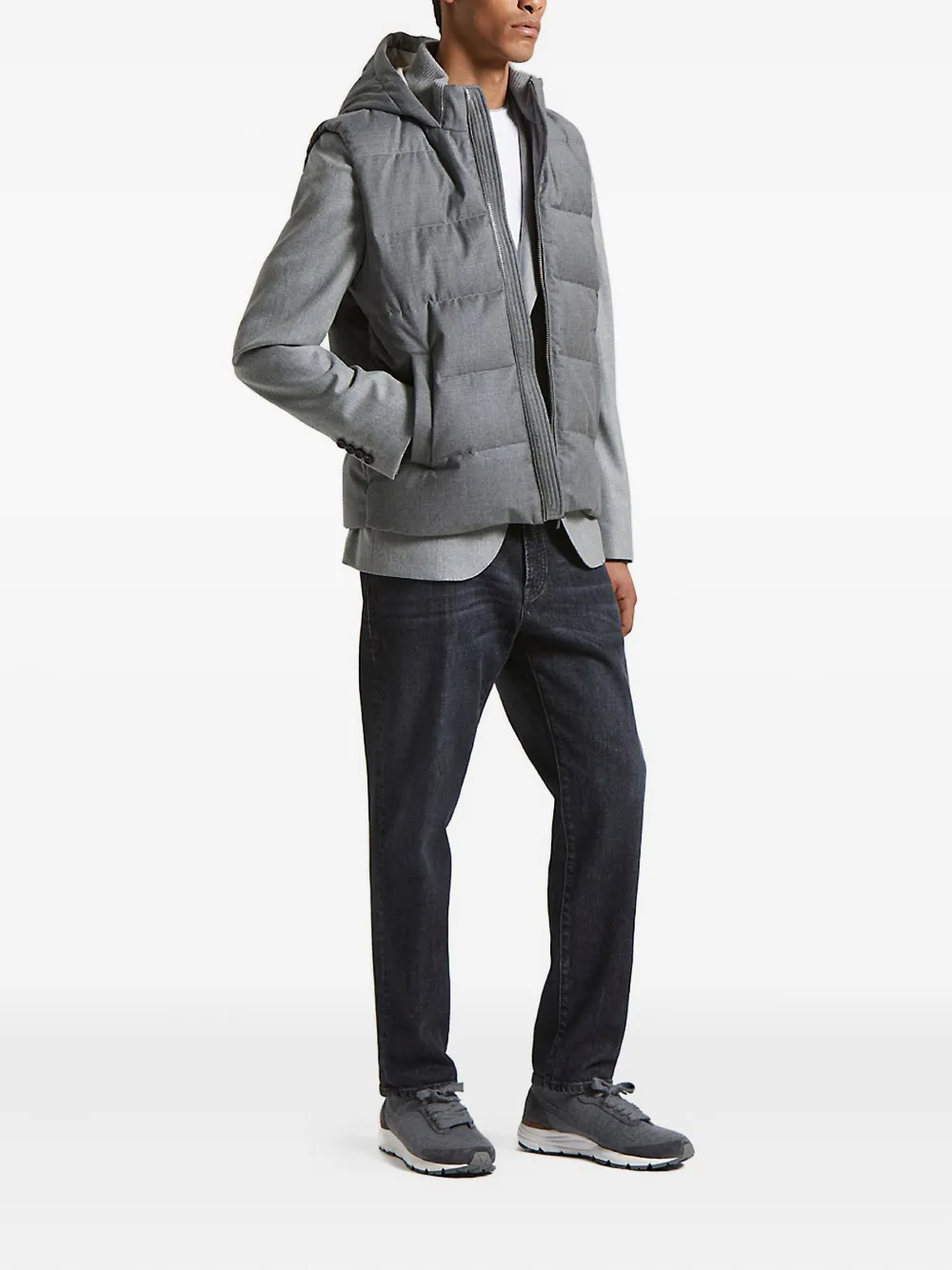 Peserico Hooded Quilted Gilet In Gray