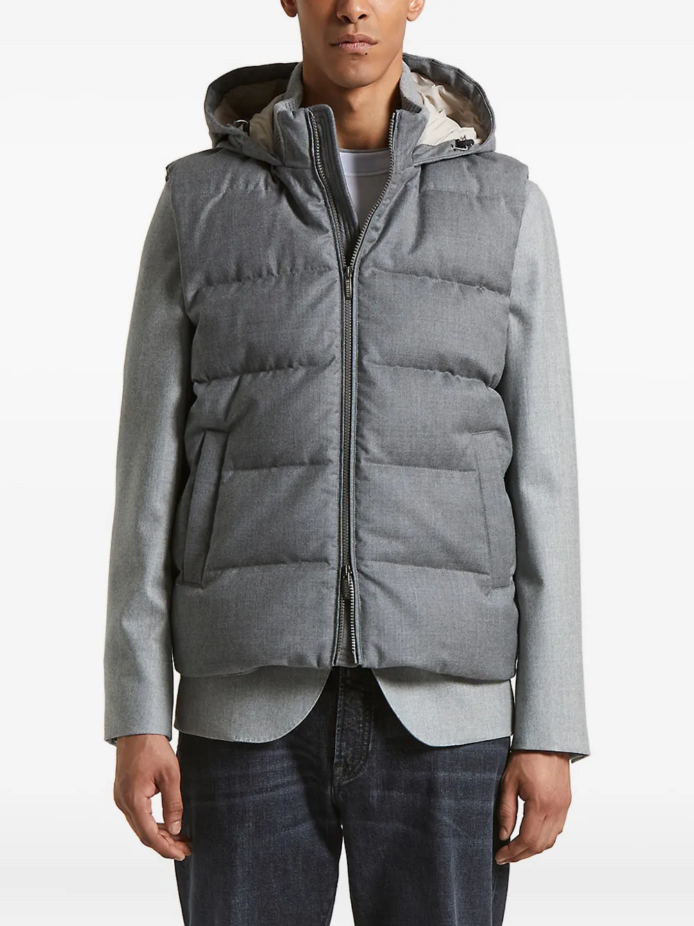 Peserico Hooded Quilted Gilet In Gray