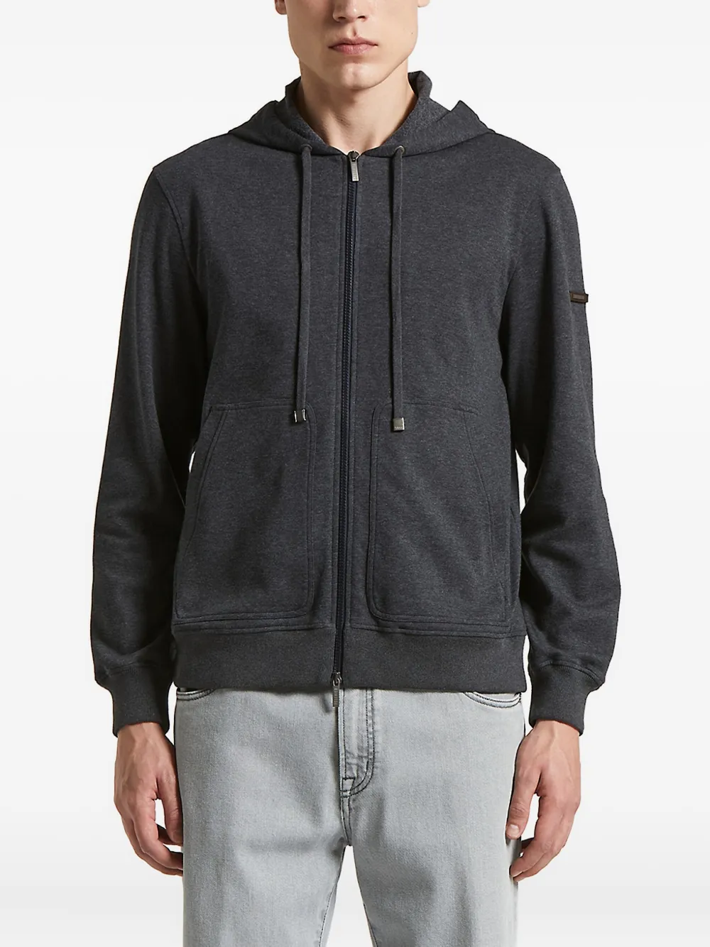Peserico Hooded Zip-up Sweatshirt In Black