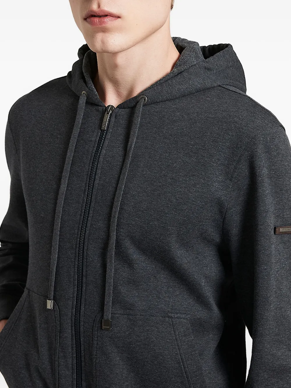 Peserico Hooded Zip-up Sweatshirt In Black