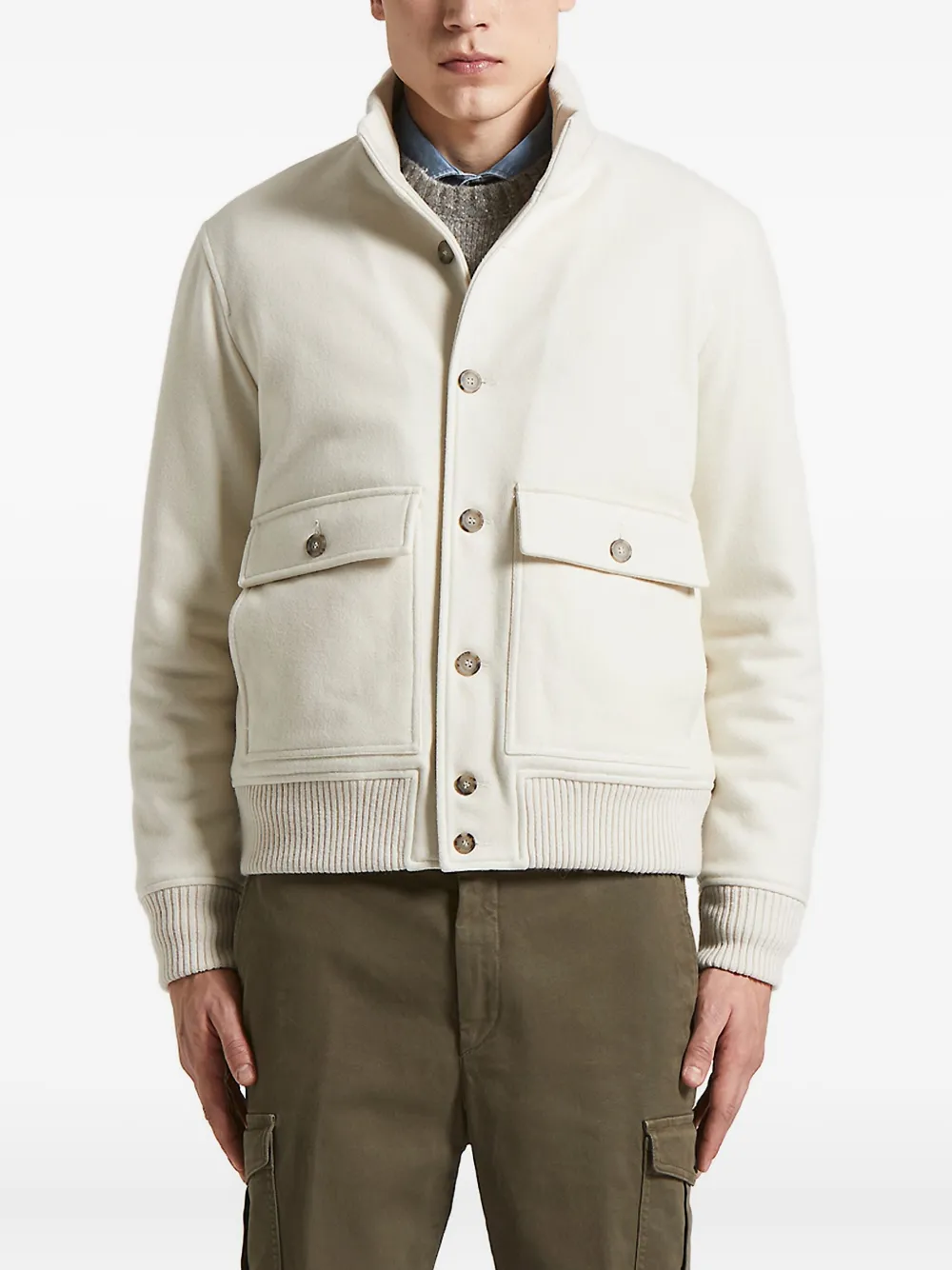 Peserico ribbed-collar flap-pocket jacket | Neutrals | Image 1