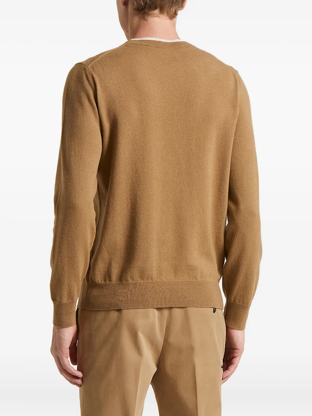 Peserico Round-neck Wool-cashmere Sweater In Brown
