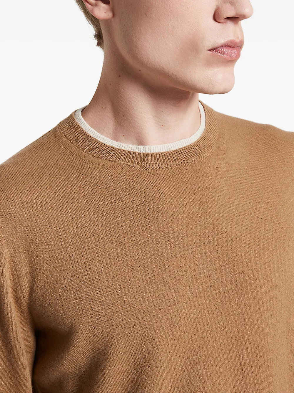 Peserico Round-neck Wool-cashmere Sweater In Brown
