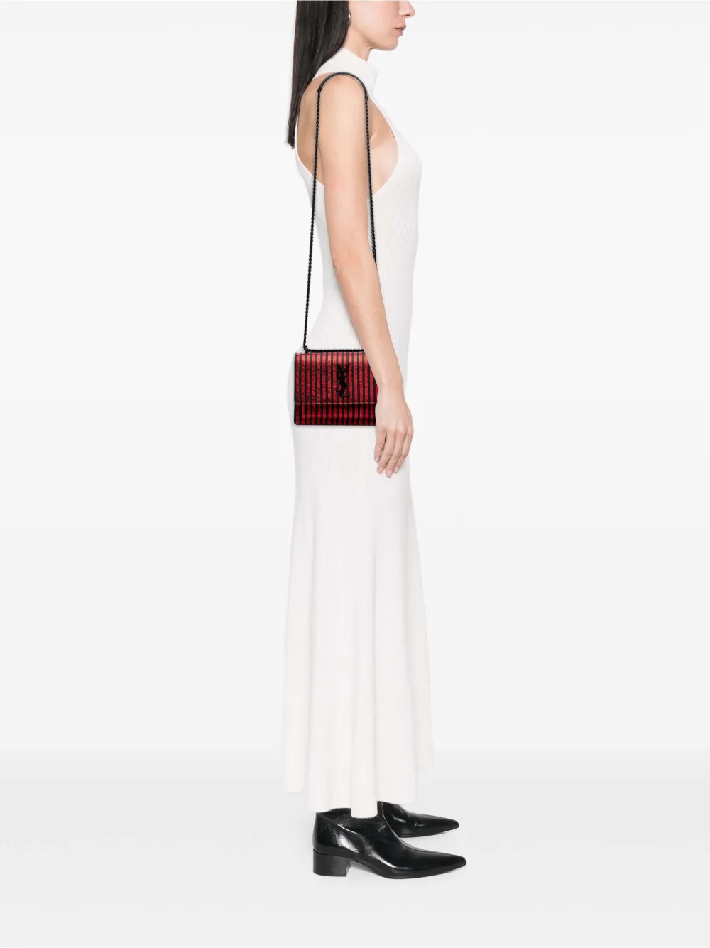 Saint Laurent Pre-Owned 2019 Small Metallic Striped Canvas Monogram Sunset crossbody bag | Pre-Owned | Image 2