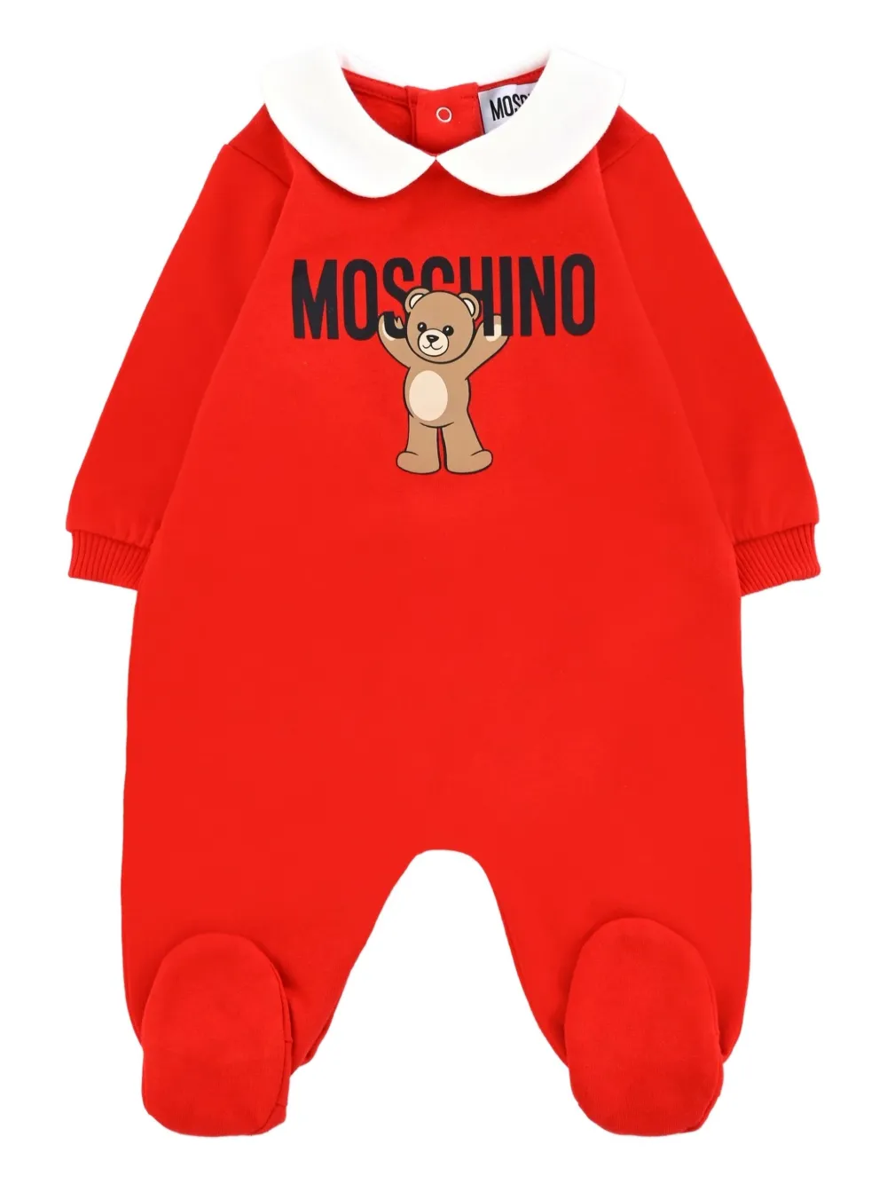 Moschino Kids teddy-print Peter Pan-collar romper Rood