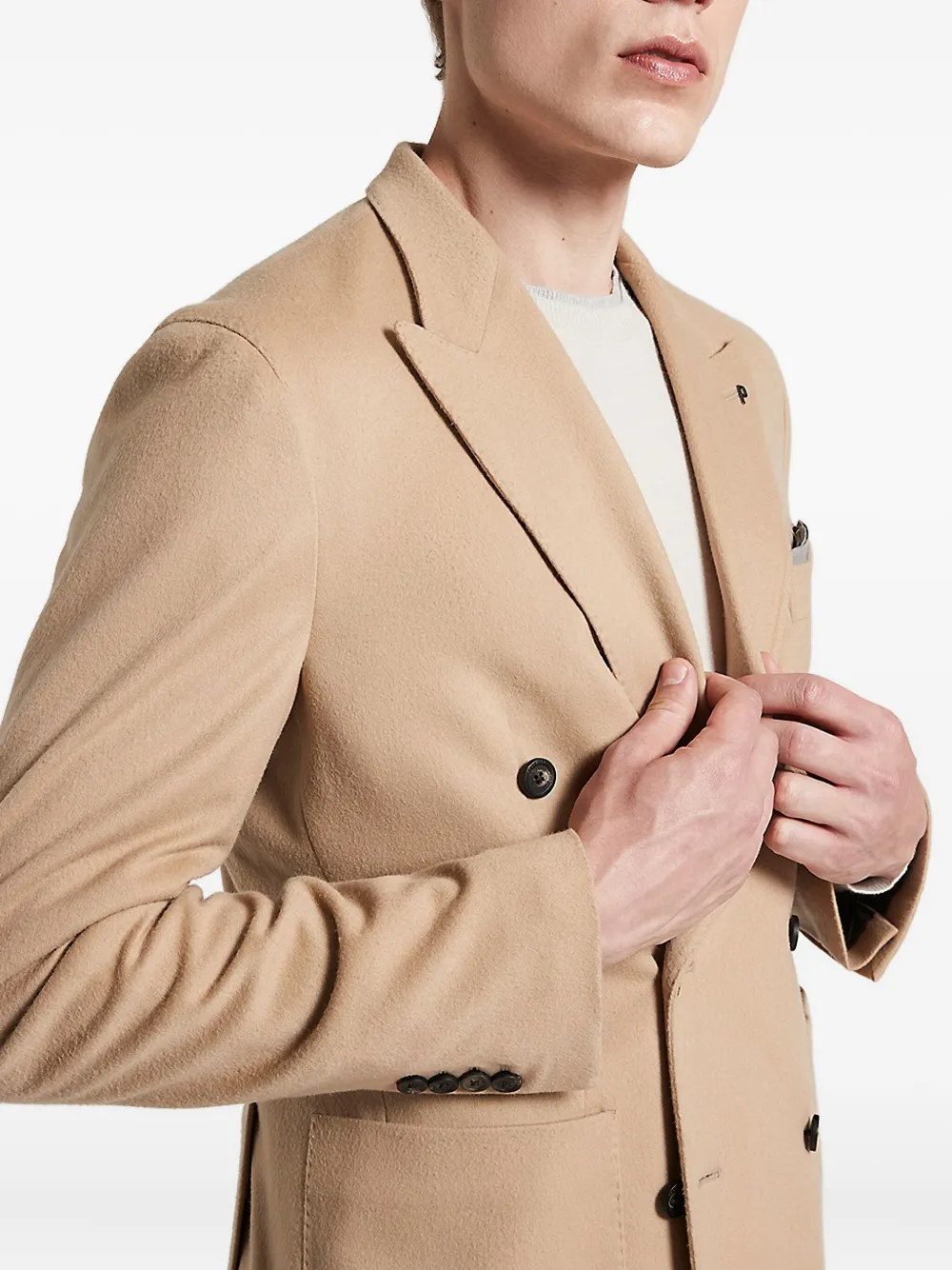 Peserico Double-breasted Patch-pocket Jacket In Brown