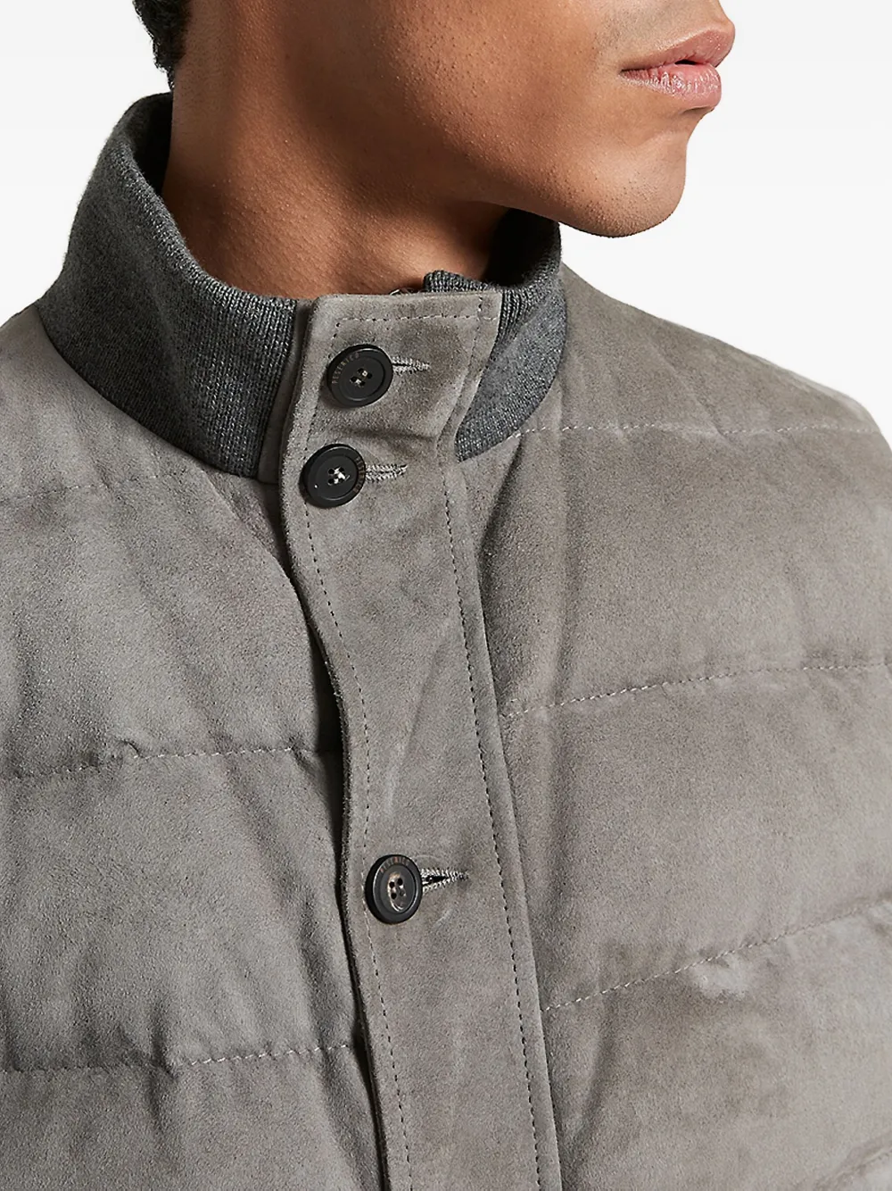 Peserico Quilted Suede Gilet In Gray