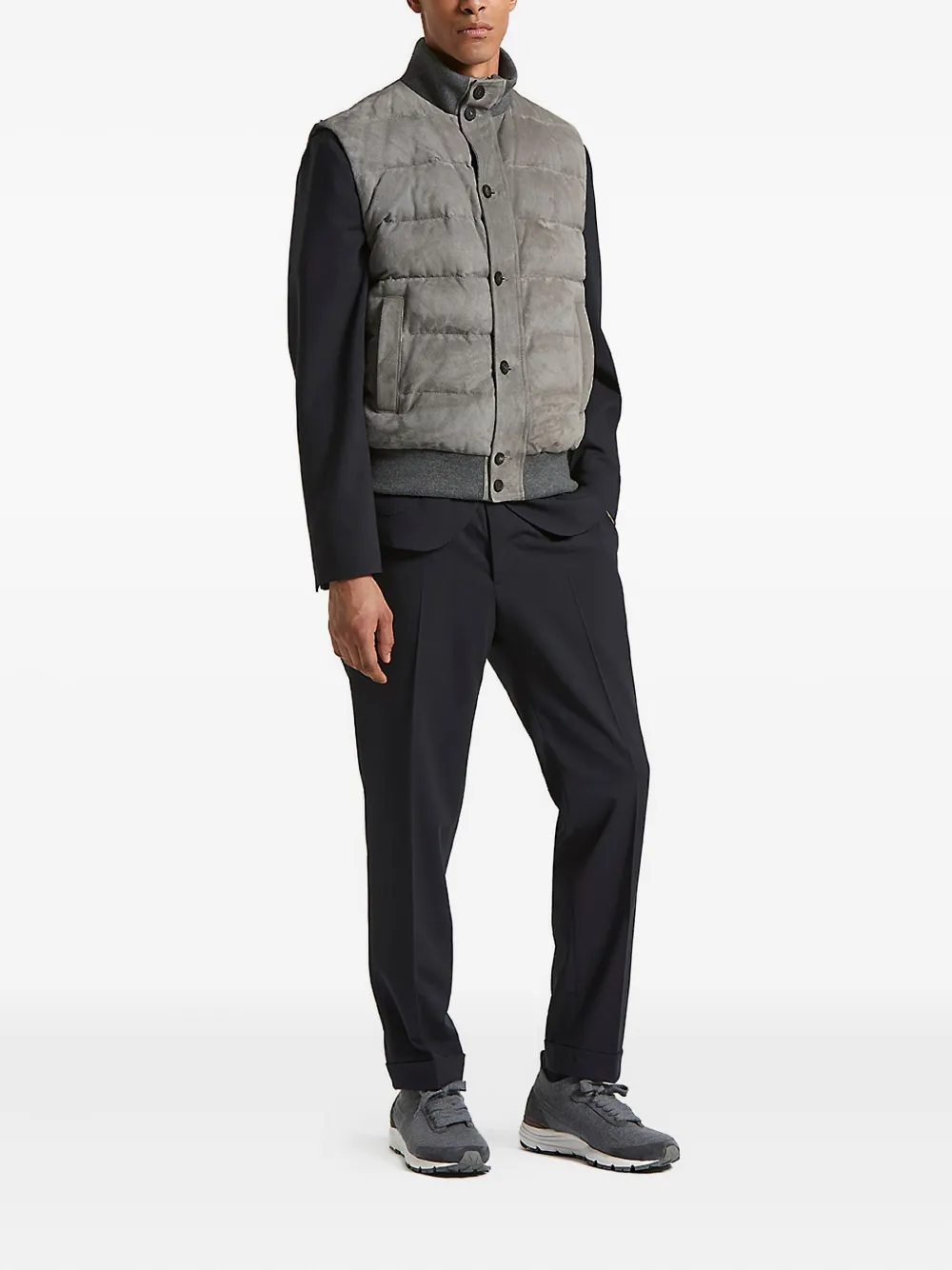 Peserico Quilted Suede Gilet In Gray