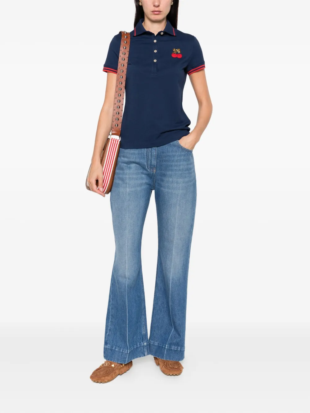 Valentino Garavani cherry-embellished polo top Blauw