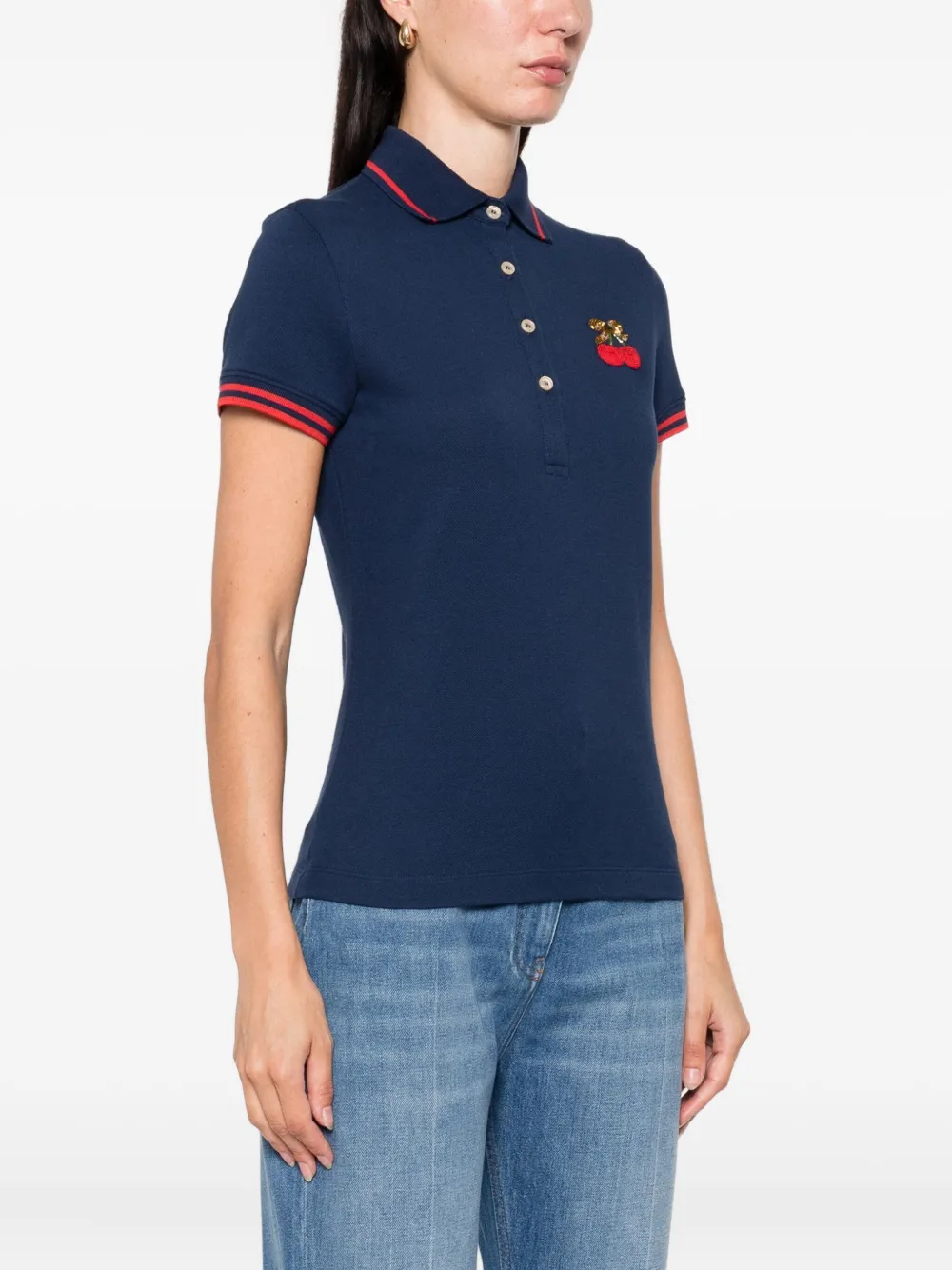 Valentino Garavani cherry-embellished polo top Blauw