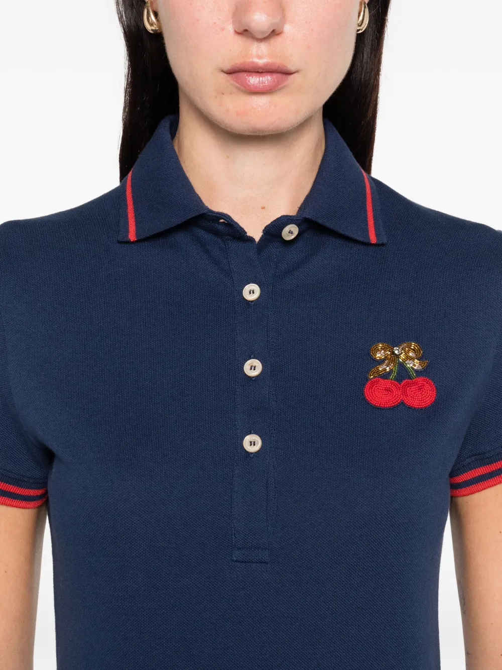 Valentino Garavani cherry-embellished polo top Blauw