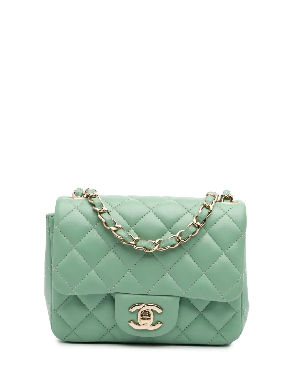 CHANEL Pre-Owned 2020 Mini Square Classic Lambskin Single Flap crossbody bag | Green | Image 1