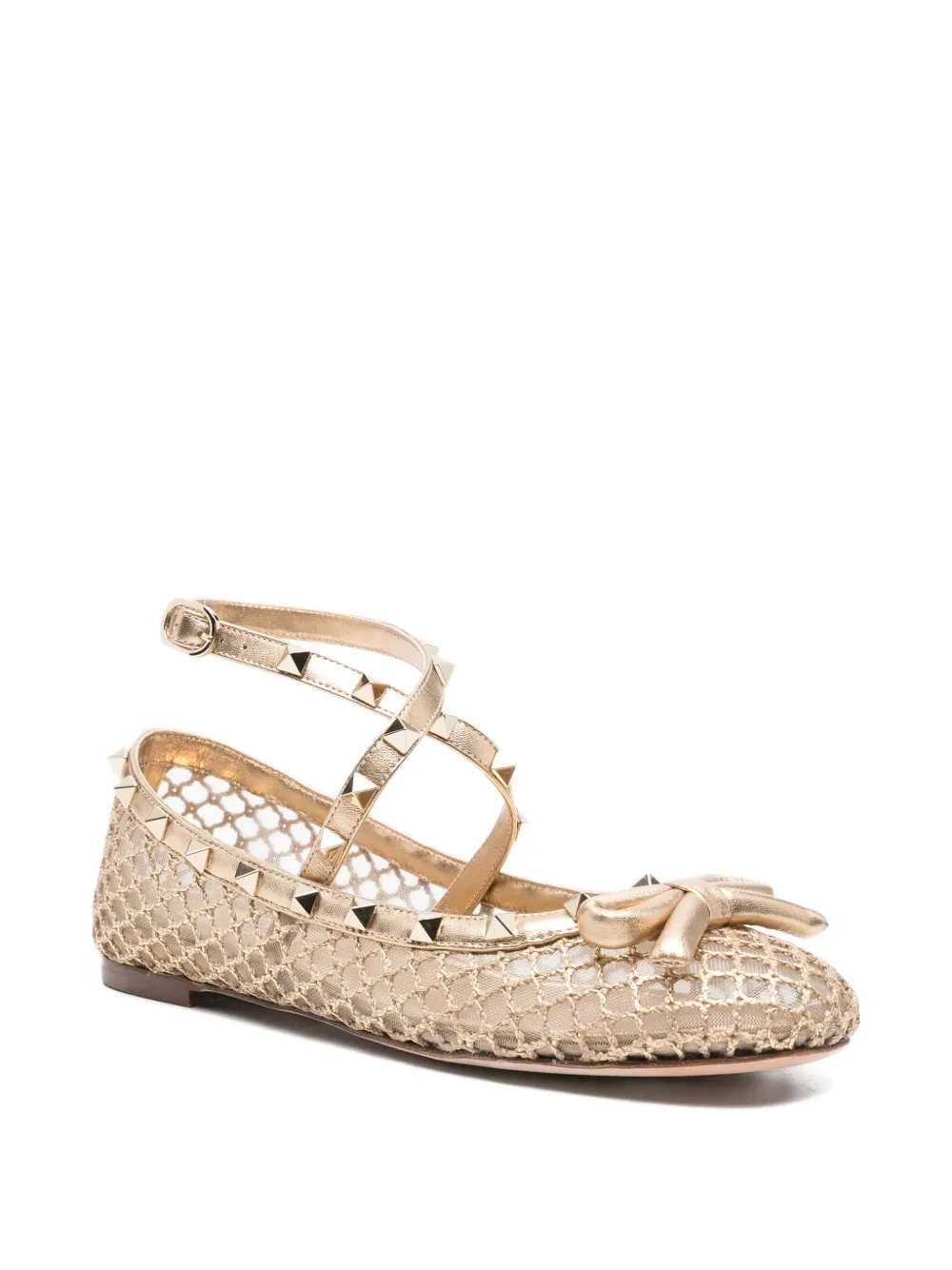 Valentino Garavani Pre-Owned Rockstud ballerina's met mesh - D81 STAR GOLD