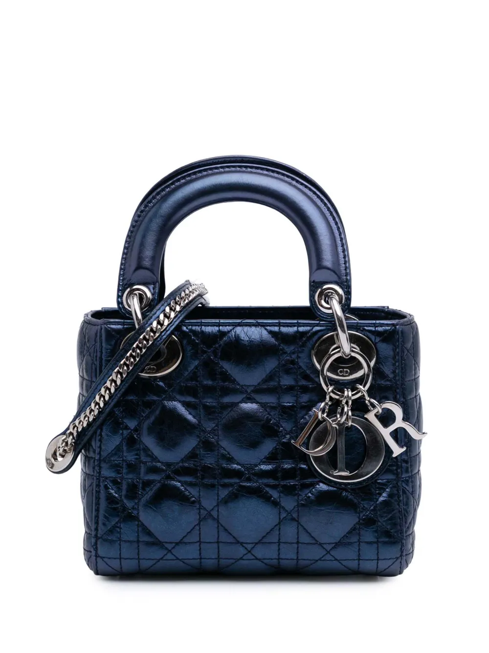Christian Dior Pre-Owned 2014 Mini Metallic Calfskin Cannage Lady Dior satchel | Blue | Image 1