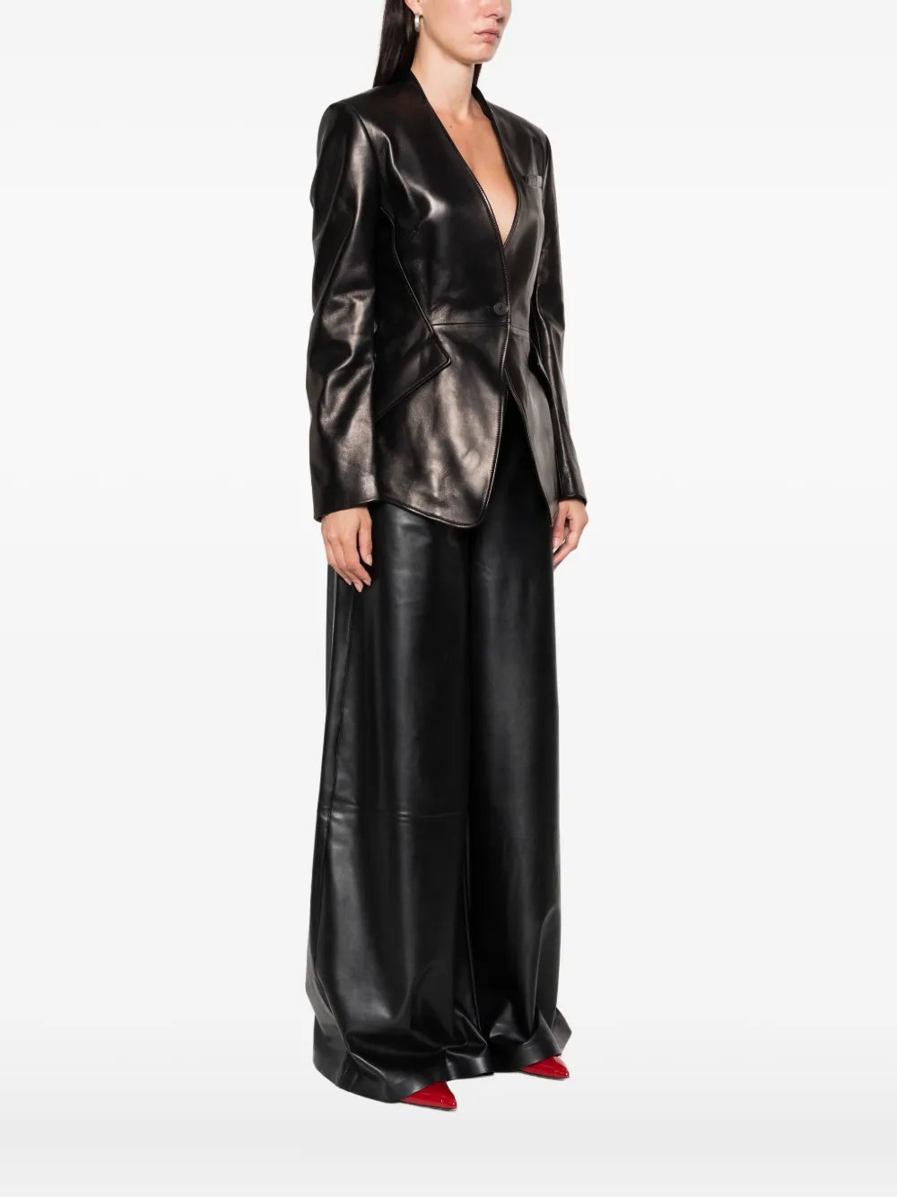 Alexander McQueen single-breasted calfskin leather jacket Zwart