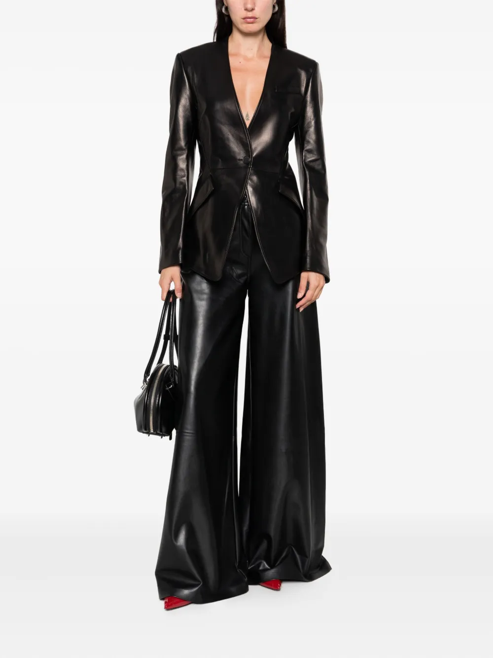 Alexander McQueen single-breasted calfskin leather jacket Zwart