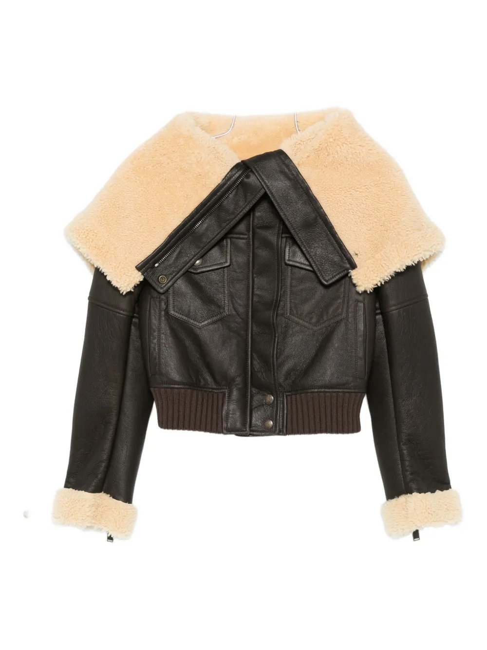 Alexander McQueen Giacca in pelle con collo in shearling - Marrone
