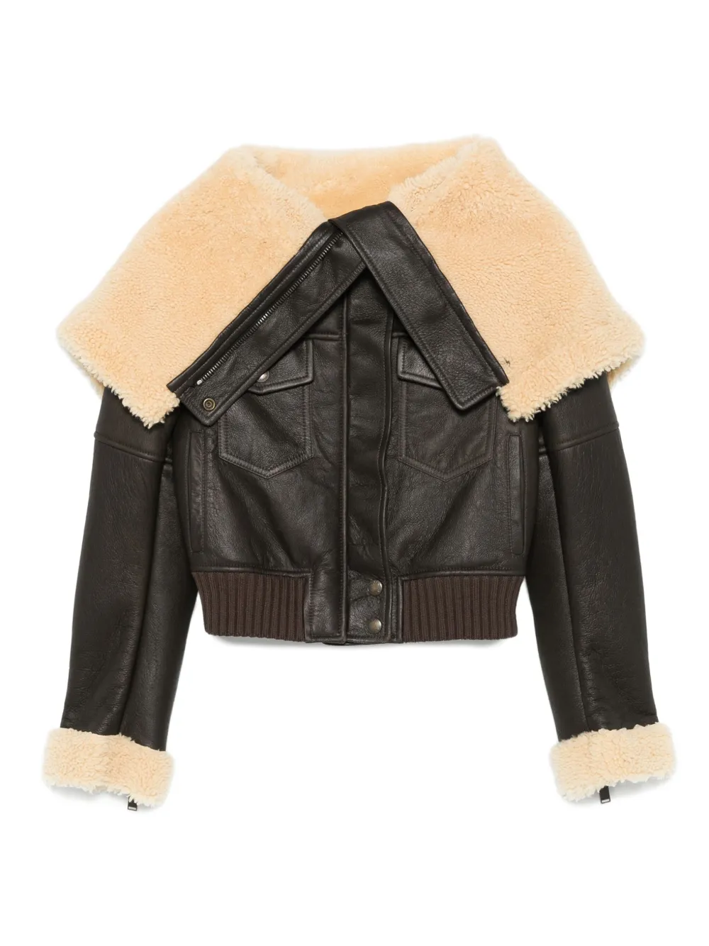 shearling-collar leather jacket