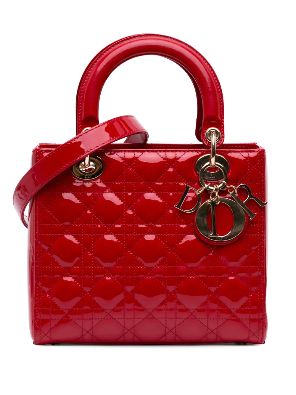 Christian Dior Pre-Owned 2018 Medium Patent Cannage Lady Dior satchel | Red | Image 1