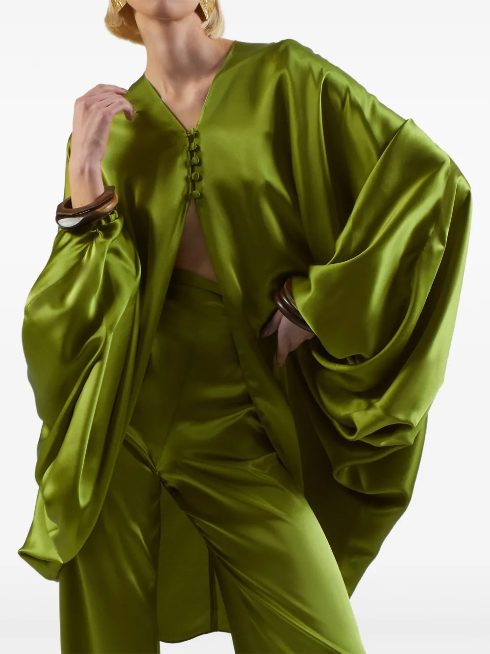Taller Marmo Azores blouse met ballonmouwen en knopen Groen