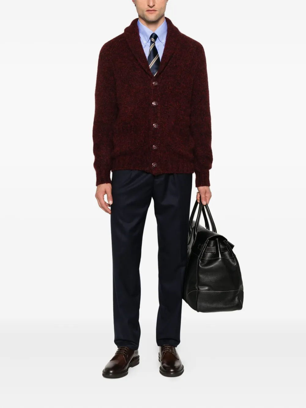 Brunello Cucinelli Button-front Shawl-collar Cardigan In Multi
