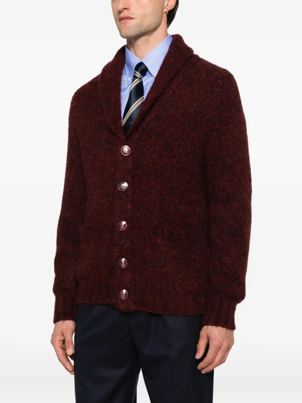 Brunello Cucinelli Button-front Shawl-collar Cardigan In Multi