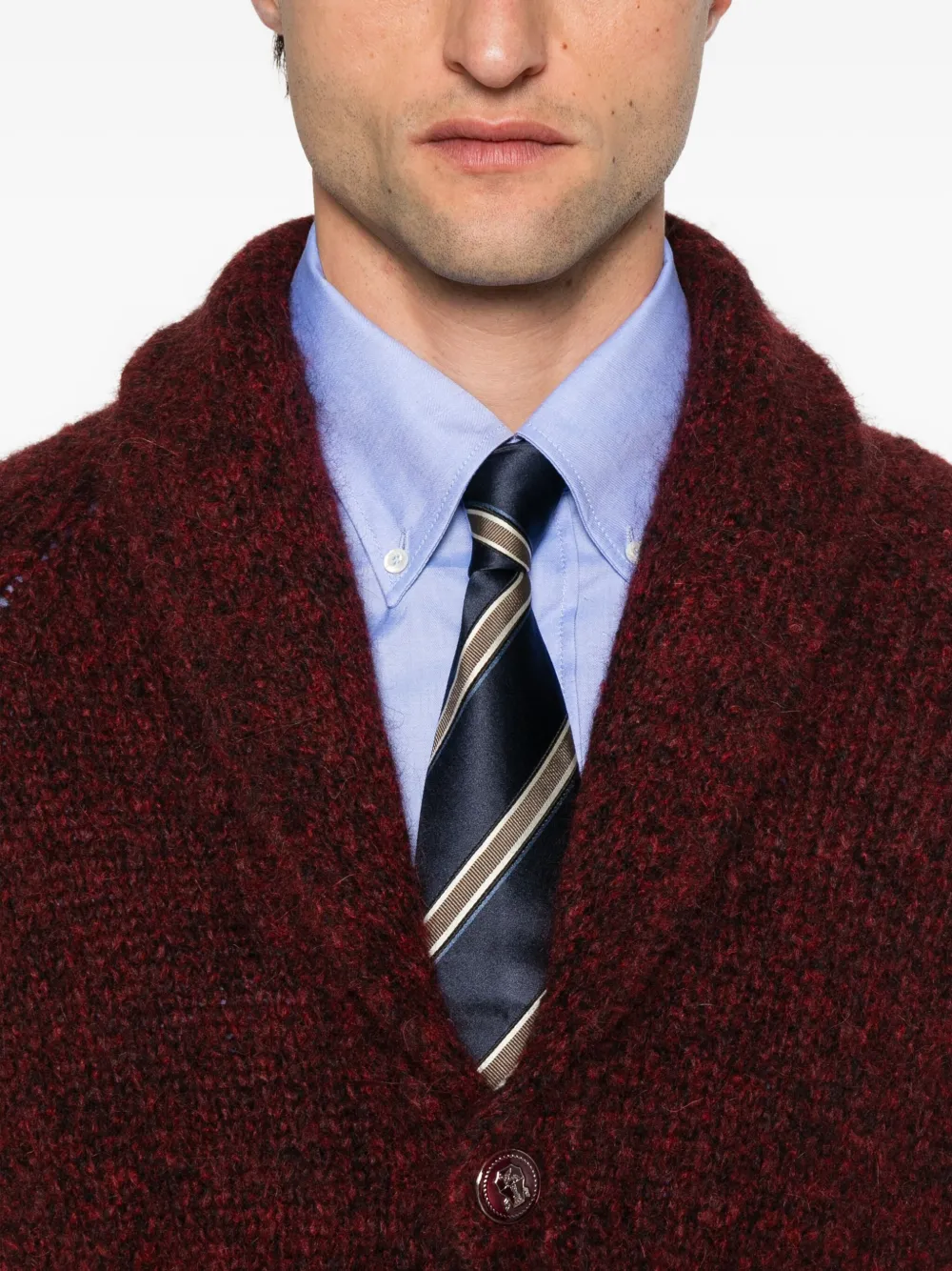 Brunello Cucinelli Button-front Shawl-collar Cardigan In Multi