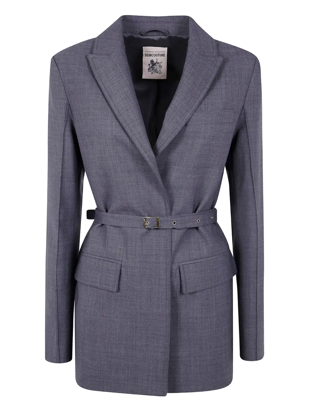 Semicouture belted notched-lapel jacket Grijs