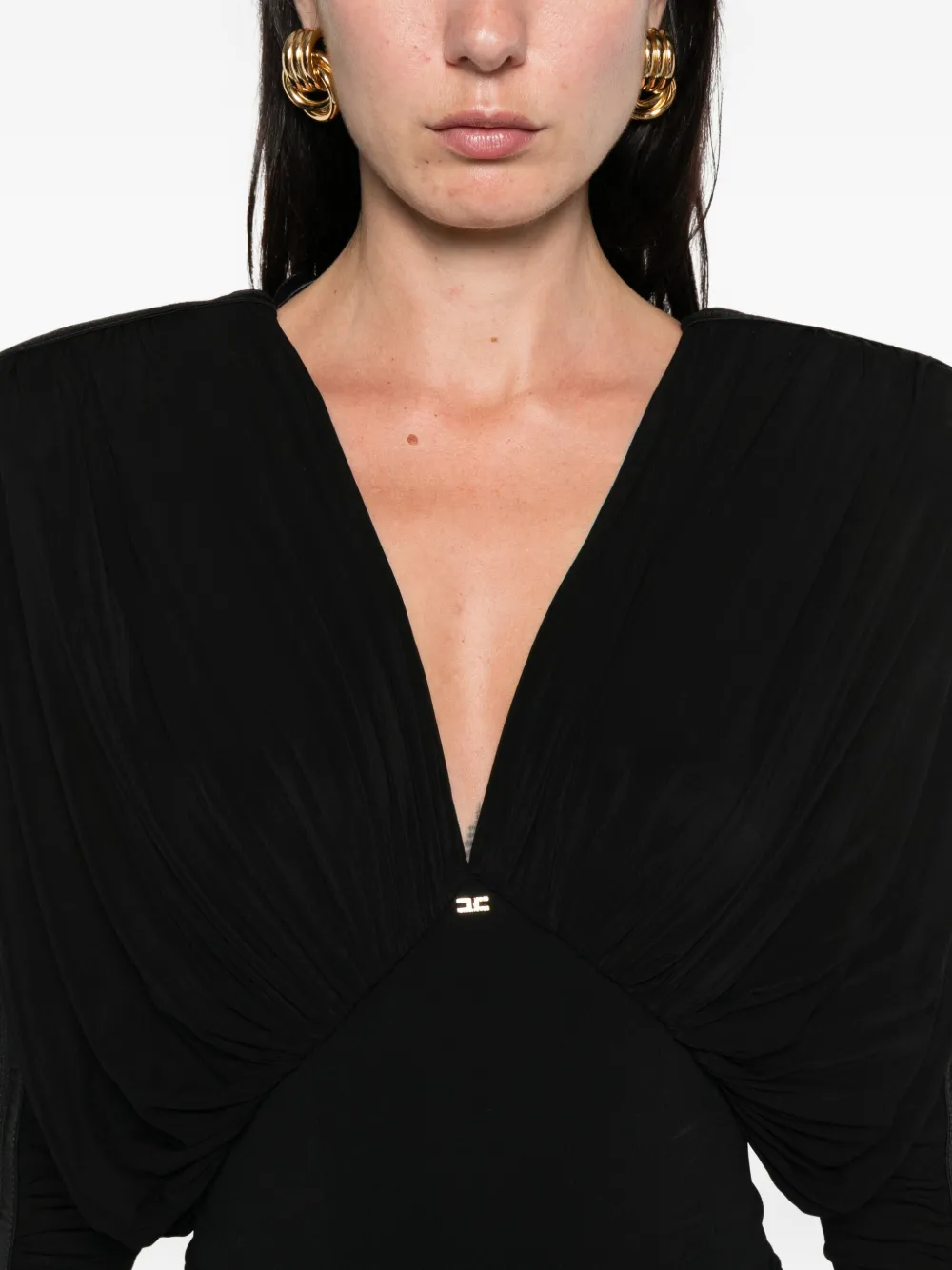 Elisabetta Franchi pleated-shoulder bodysuit Zwart