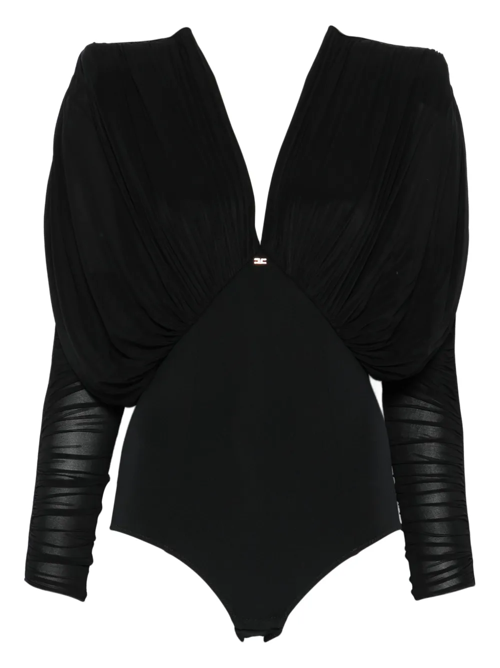 Elisabetta Franchi pleated-shoulder bodysuit - ブラック Elisabetta Franchi pleated-shoulder bodysuit - ブラック