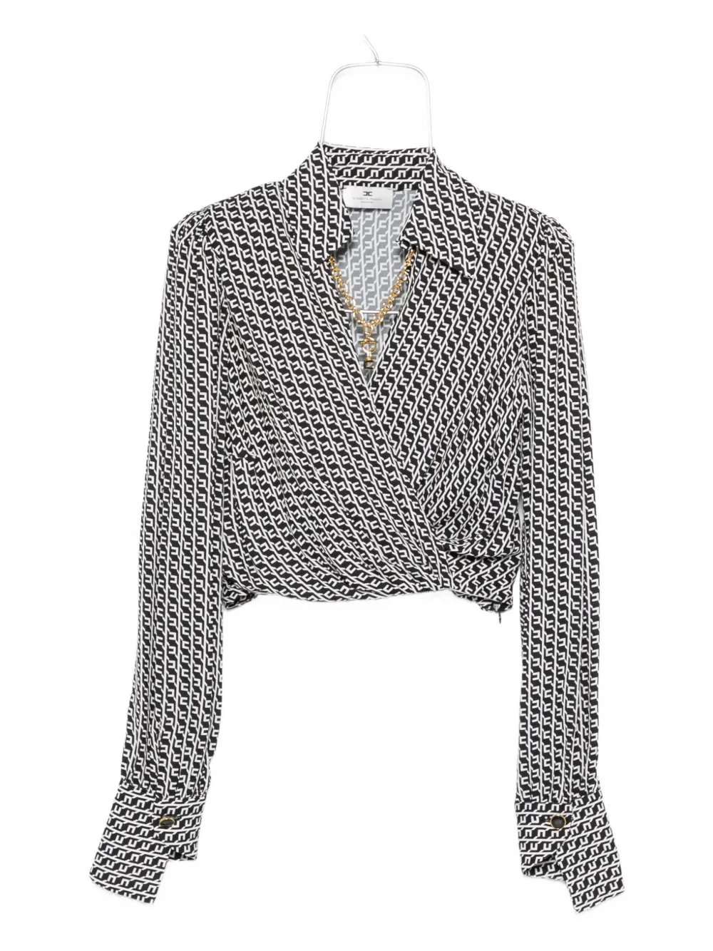 Elisabetta Franchi geometric-print wrap top Zwart