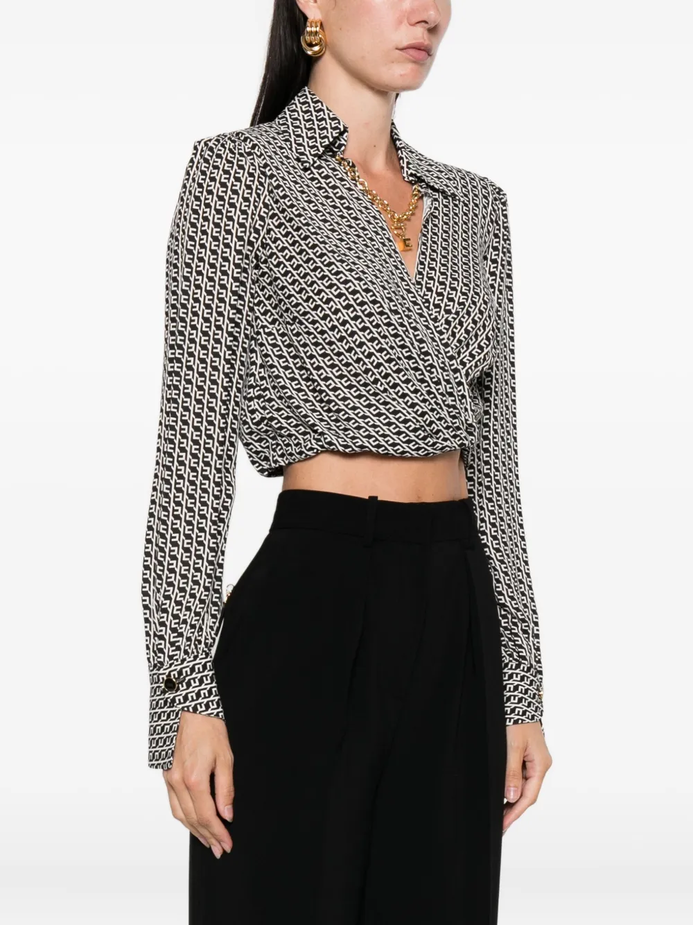 Elisabetta Franchi geometric-print wrap top Zwart