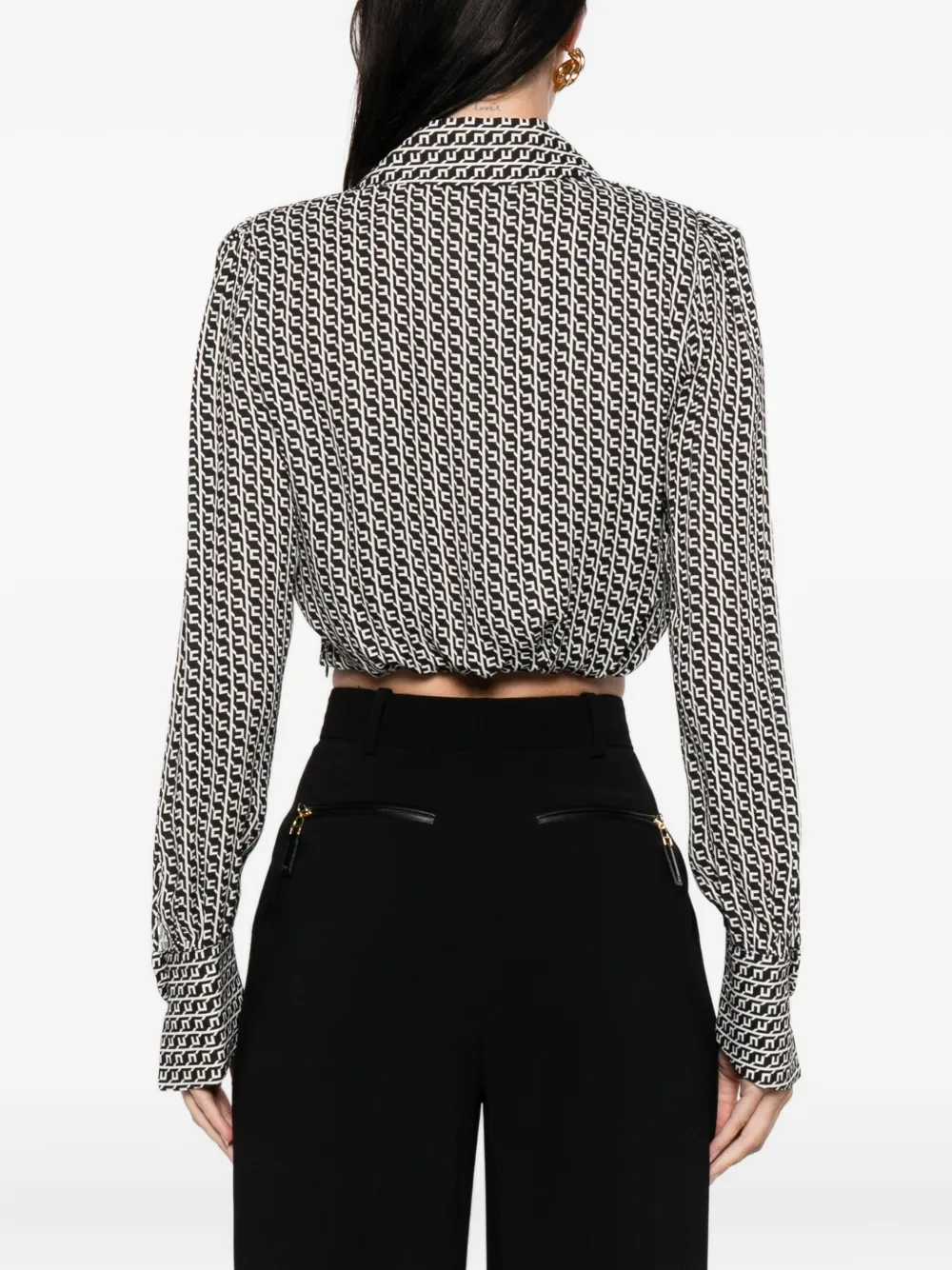 Elisabetta Franchi geometric-print wrap top Zwart