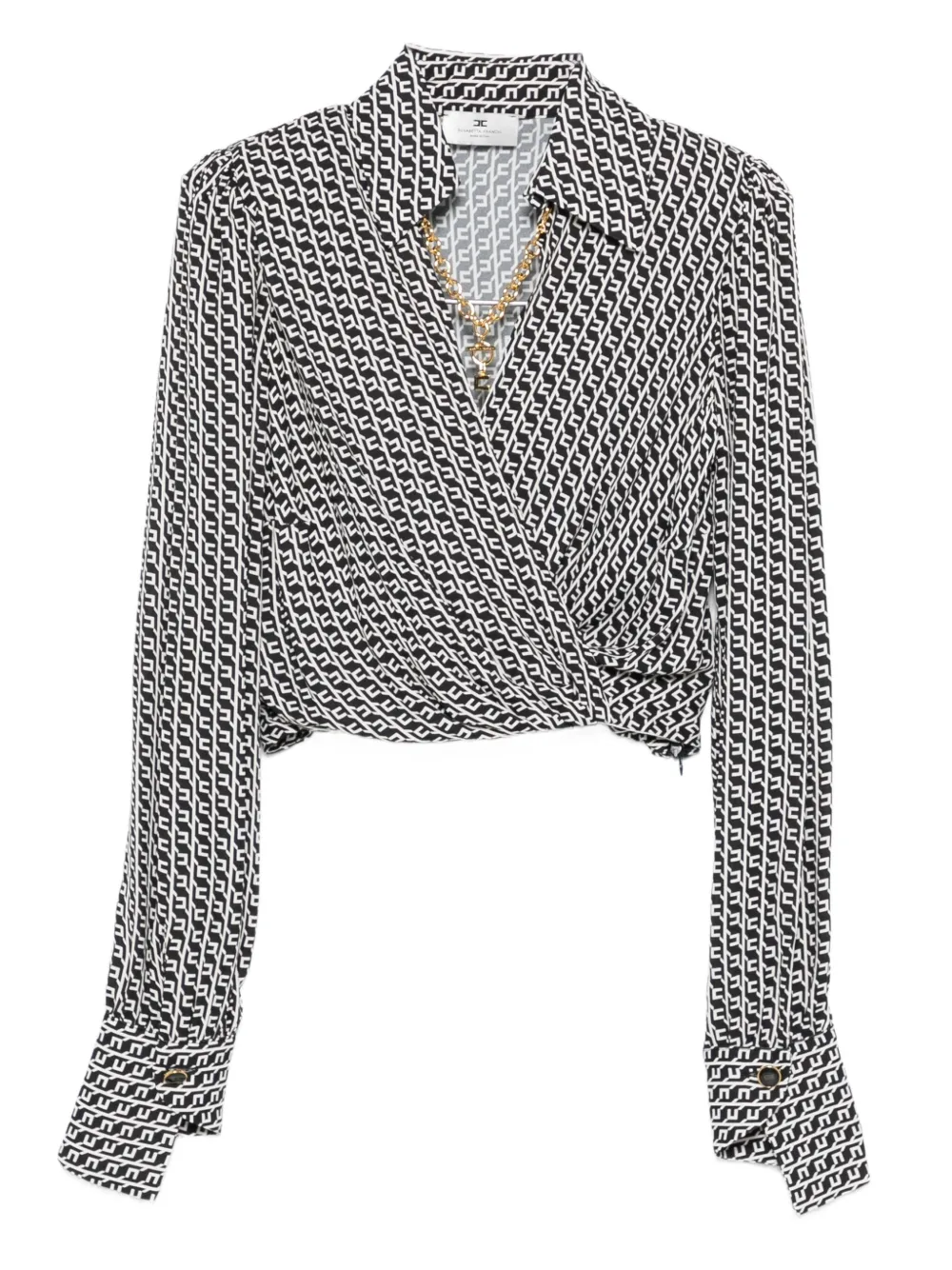 Elisabetta Franchi geometric-print wrap top Zwart