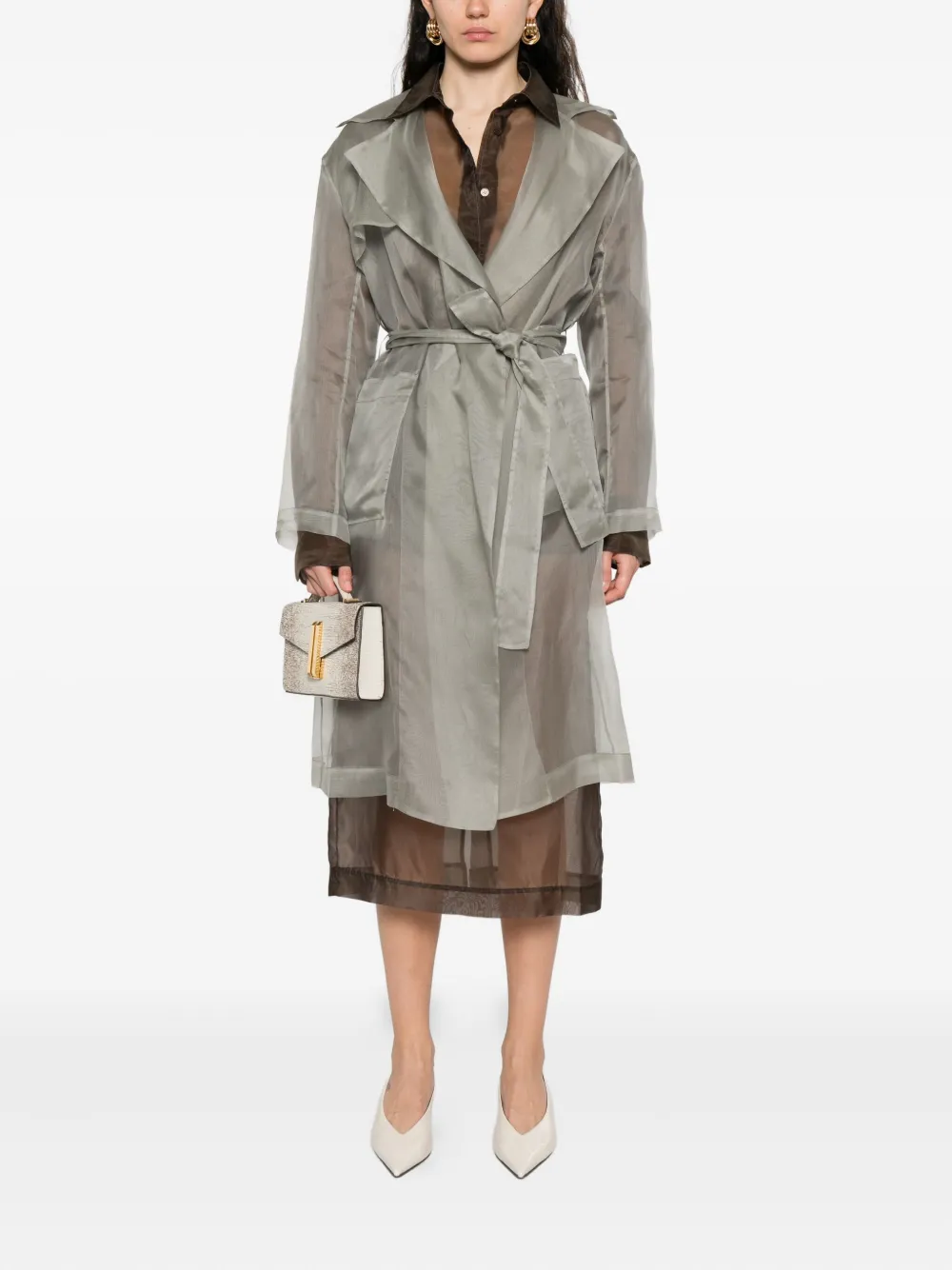 Antonelli belted sheer trench coat Grijs